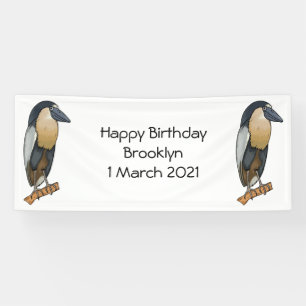 ボートでハサギの鳥の漫画イラストレーション 横断幕