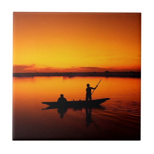 ボートで夕日の景色–68465 タイル (正面)