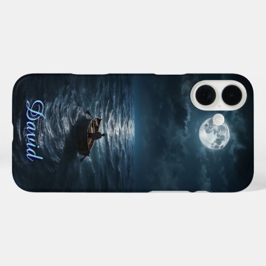 ボートで海の月の夜の平和な海ギフト Case-Mate iPhoneケース (裏面 (横))