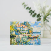 ボートで湖のそばの家 シーズンポストカード (スタンド正面)