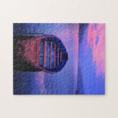 ボートで穏やかな湖を夕暮れ ジグソーパズル (横)