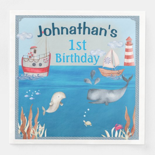 ボートとアンダーザシーウォーターカラーボーイ誕生日 (正面)