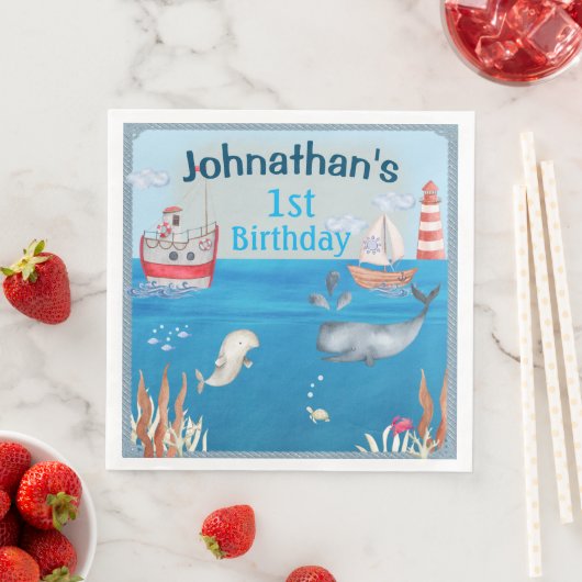 ボートとアンダーザシーウォーターカラーボーイ誕生日 (インサイチュ)