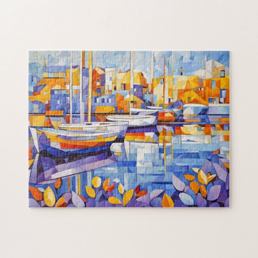 ボートとリフレクションを持つキュービストマリーナ ジグソーパズル (横)