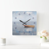 ボートと反射ピースフォトウォール時計 スクエア壁時計 (ホーム)