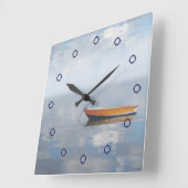 ボートと反射ピースフォトウォール時計 スクエア壁時計 (傾斜)