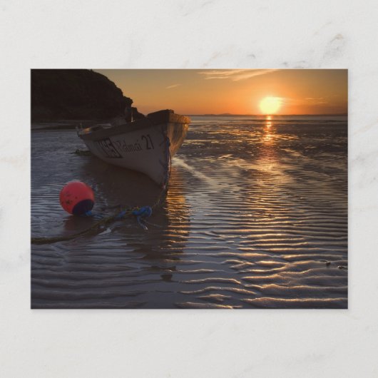 ボートと夕日 ポストカード (正面)