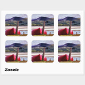 ボートと山の風景 スクエアシール (シート)