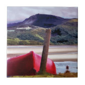 ボートと山の風景 タイル (正面)