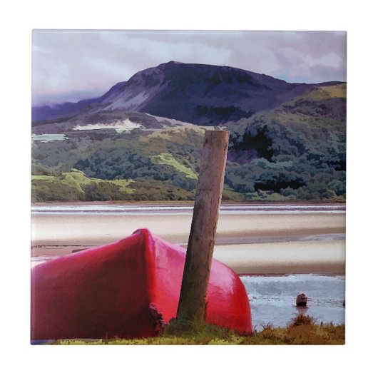 ボートと山の風景 タイル (正面)