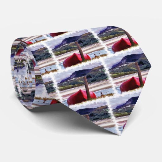 ボートと山の風景 ネクタイ (ロール)