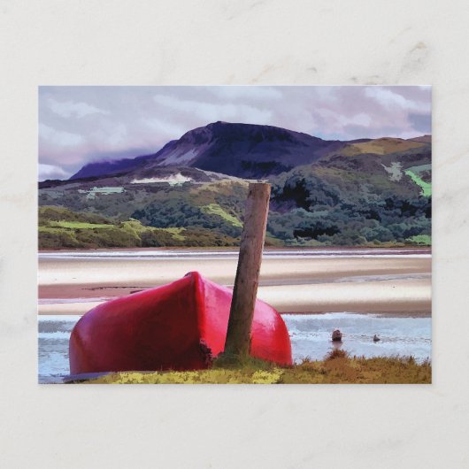 ボートと山の風景 ポストカード (正面)