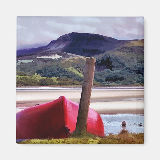 ボートと山の風景 マグネット (正面)