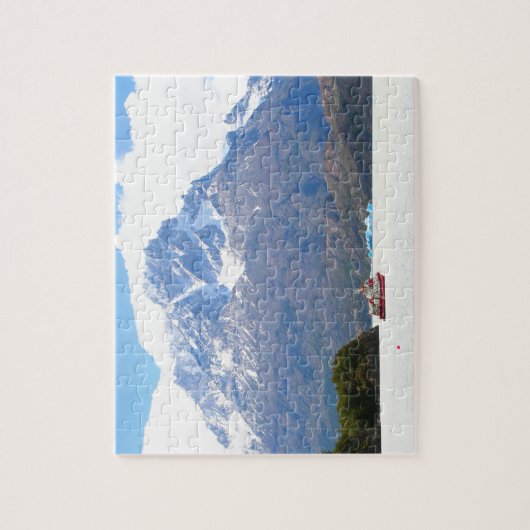 ボートと山,パタゴニア,チリ ジグソーパズル (縦)