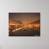 ボートと星で夜のティバーの橋 キャンバスプリント (正面)