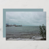 ボートと灯台の海景観写真 シーズンカード (正面/裏面)