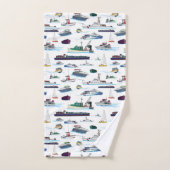 ボートと船舶のイラストのランダムパターン バスタオルセット (ハンドタオル)