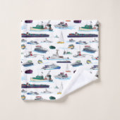 ボートと船舶のイラストのランダムパターン バスタオルセット (ウォッシュタオル)