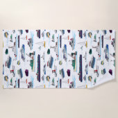 ボートと船舶のイラストランダムパターン ビーチタオル (正面)