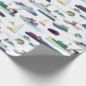 ボートと船舶のイラストランダムパターン ラッピングペーパー (角)