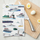 ボートと船舶のランダムなパターン キッチンタオル (四つ折り)