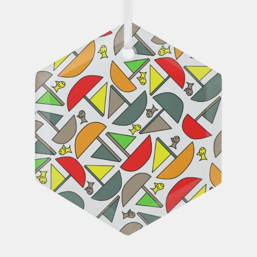 ボートと魚 ガラスオーナメント (正面)