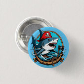 ボートに乗ったかわいい海賊さめ 缶バッジ (正面&裏面)