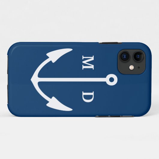 ボートのいかりのモノグラムとの濃紺のiPhoneの場合 Case-Mate iPhoneケース (裏面(横))