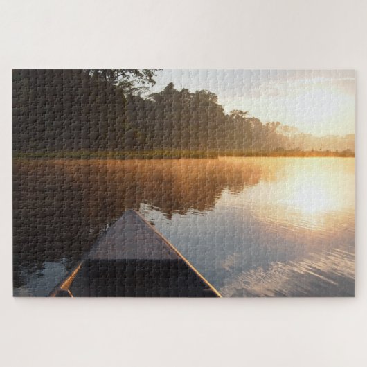 ボートのアマゾン雨林の日の出 ジグソーパズル (横)