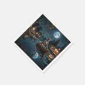 ボートのハロウィーンのスケルトン スタンダードカクテルナプキン (角)