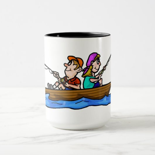 ボートのマグのカップルの魚釣りは名前をカスタマイズ マグカップ (中央)
