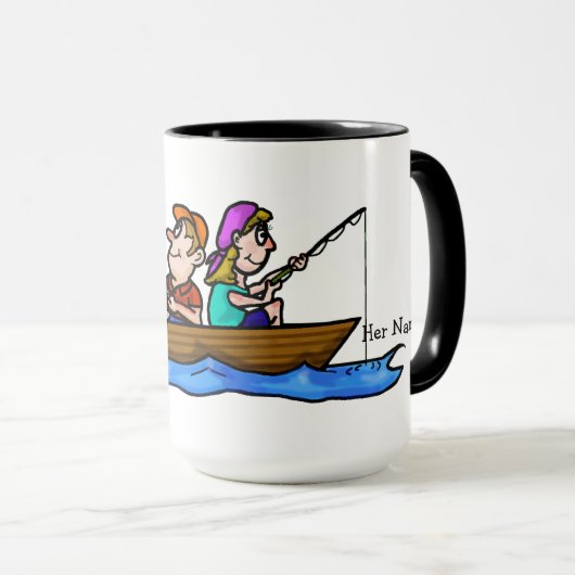 ボートのマグのカップルの魚釣りは名前をカスタマイズ マグカップ (正面右)