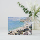 ボートの上のビーチアットエレタットクロードモネ ポストカード (スタンド正面)