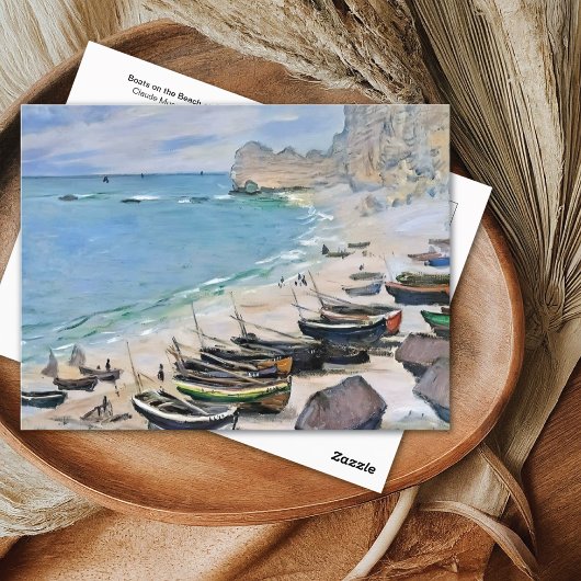 ボートの上のビーチアットエレタットクロードモネ ポストカード