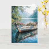 ボートの中のピンク考えのゲラニウム カード (黄色い花)