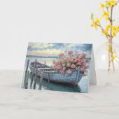 ボートの中のピンク考えのゲラニウム カード (黄色い花)