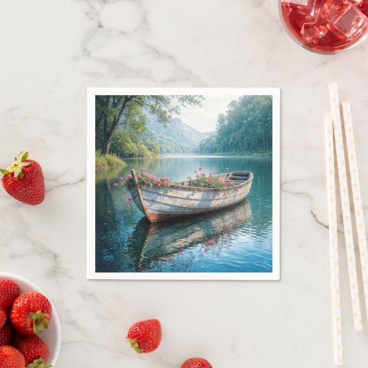 ボートの中のピンク色のゲラニ素朴ウム スタンダードカクテルナプキン (インサイチュ)