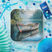 ボートの中のピンク色のゲラニ素朴ウム ペーパープレート (パーティー)