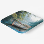 ボートの中のピンク色のゲラニ素朴ウム ペーパープレート (傾斜あり)