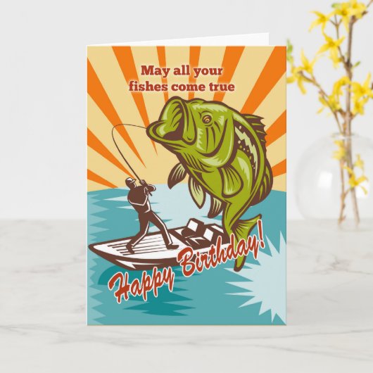 ボートの伝染性のオオクチバスのはえの漁師 カード (黄色い花)