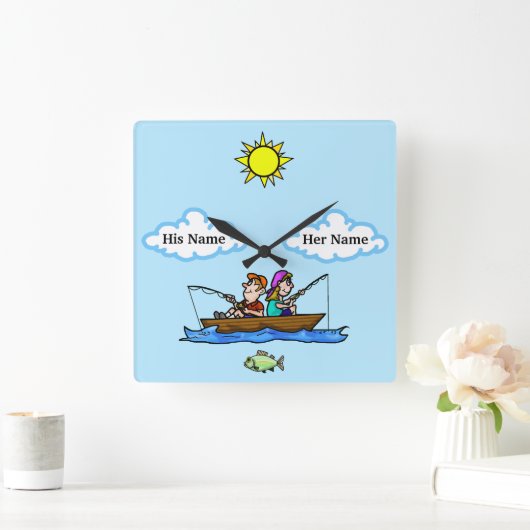 ボートの壁の時計に男と女の魚釣りカスタマイズ! スクエア壁時計 (ホーム)
