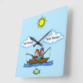 ボートの壁の時計に男と女の魚釣りカスタマイズ! スクエア壁時計 (傾斜)