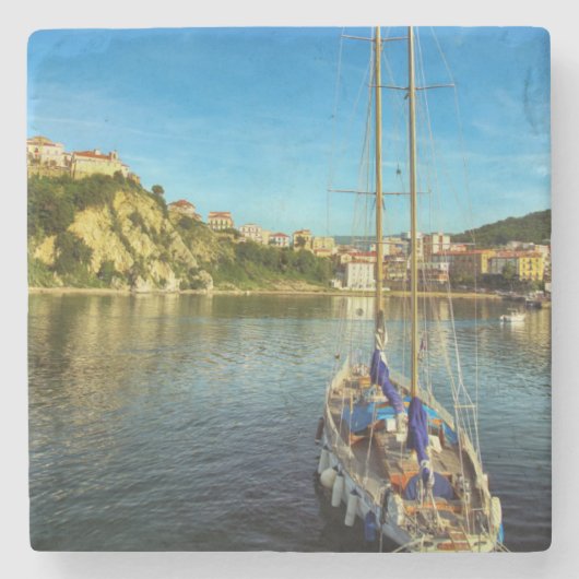 ボートの接近の海岸| Agropoli ストーンコースター (正面)