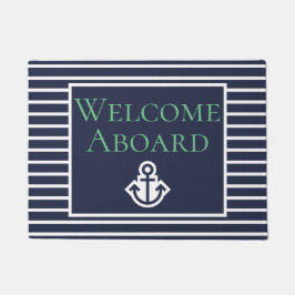 ボートの玄関マットの海軍および緑のいかりの歓迎 ドアマット