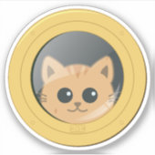 ボートの舷窓から顔を出す猫 シール (正面)