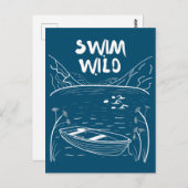 ボートの近くの湖で友達とワイルドスイミング ポストカード (正面/裏面)