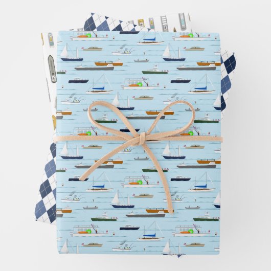 ボートは川の上に帆船を出荷w アーガイル ラッピングペーパーシート (インサイチュ)