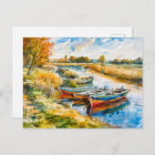 ボートは川のHavelland水彩で休む ポストカード (正面/裏面)