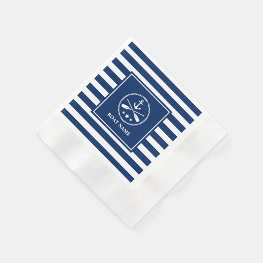 ボートまたは名前いかりオール&星と青ストライプい星 縁ありカクテルナプキン (角)