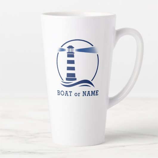 ボートまたは名前の付いた灯台2サイド大 カフェラテマグ (右)